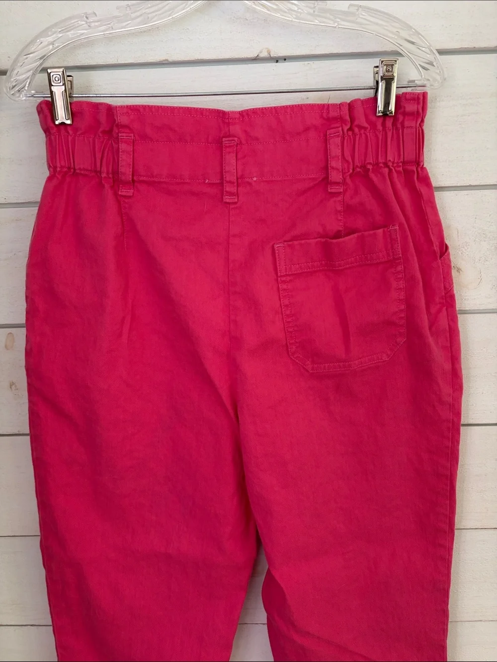 Sézane Arthuro Bright Pink High Waist Button Front Linen Trousers Pants Size 6